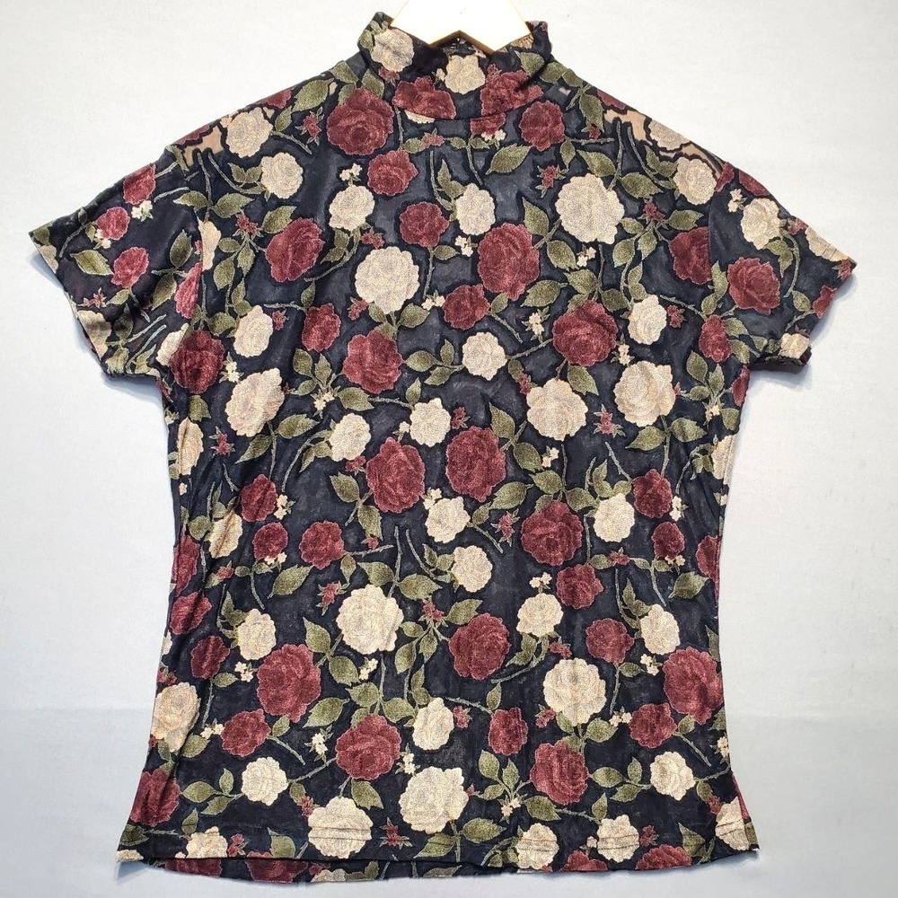 Unbranded Floral Mesh Mock Neck Top Womens M Sheer‎ Gothic Fairycore Romantic